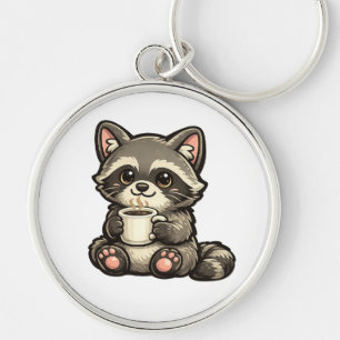 Cute Wasbeer met Koffie – Knus Kawaii Dier Sleutelhanger