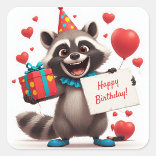 Cute Wasbeerfeest met Cadeau Doos 🦝 Vierkante Sticker