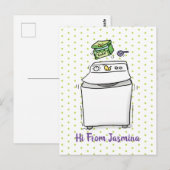 Cute wasmachine cartoon illustratie briefkaart (Voorkant / Achterkant)