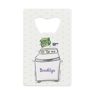 Cute wasmachine cartoon illustratie creditkaart flessenopener