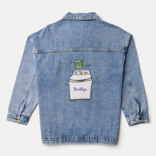 Cute wasmachine cartoon illustratie denim jacket (Achterkant)