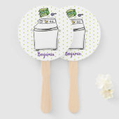 Cute wasmachine cartoon illustratie handwaaier (Voorkant en achterkant)