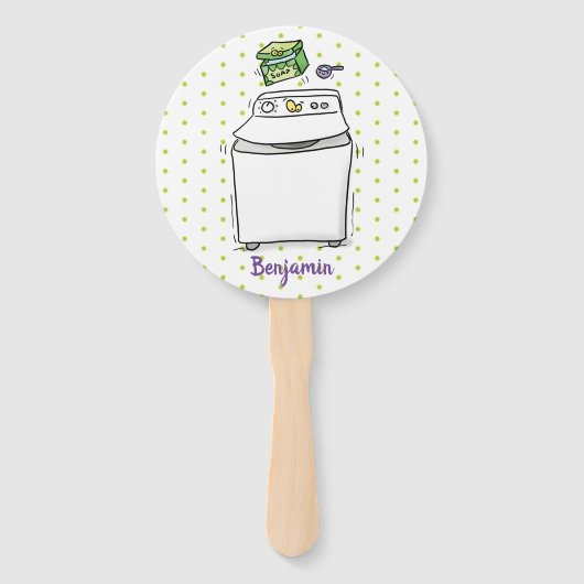 Cute wasmachine cartoon illustratie handwaaier (Voorkant)
