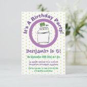 Cute wasmachine cartoon illustratie kaart (Staand voorkant)