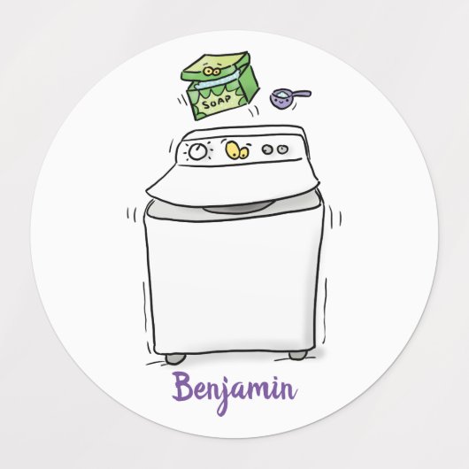 Cute wasmachine cartoon illustratie labels (Design 1)