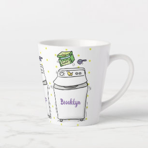 Cute wasmachine cartoon illustratie latte mok