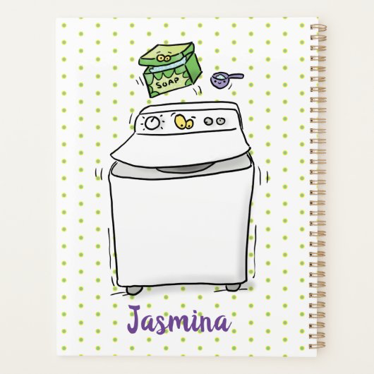 Cute wasmachine cartoon illustratie planner (Achterkant)
