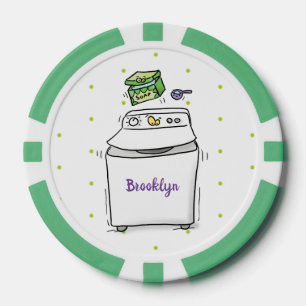 Cute wasmachine cartoon illustratie poker chips