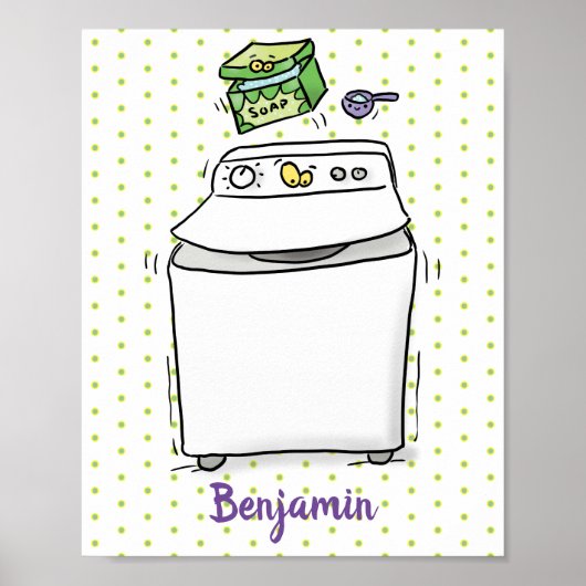 Cute wasmachine cartoon illustratie poster (Voorkant)