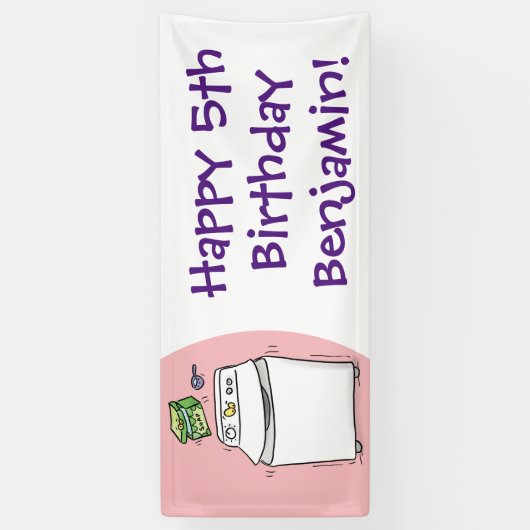 Cute wasmachine cartoon illustratie spandoek (Verticaal)