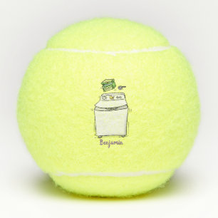 Cute wasmachine cartoon illustratie tennisballen