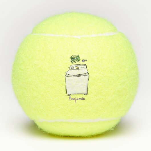 Cute wasmachine cartoon illustratie tennisballen (Voorkant)