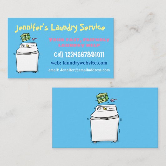 Cute wasmachine cartoon illustratie visitekaartje (Voorkant / Achterkant)