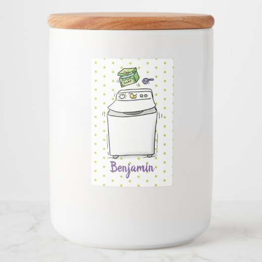 Cute wasmachine cartoon illustratie voedselcontainer etiket (Voorkant)