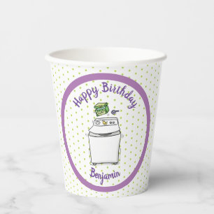 Cute wasmachine wasgoed cartoonillustratie papieren bekers