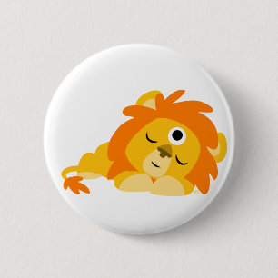 Cute Watchful Cartoon Lion-knoopbadge Ronde Button 5,7 Cm