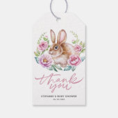 Cute Watecolor Bunny and Pink Flowers Baby Shower Cadeaulabel (Achterkant)