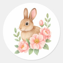 Cute Watecolor Konijn en Roze Bloemen Verjaardag 