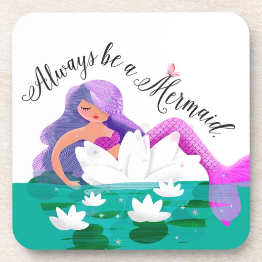 Cute Water Lily Mermaid Onderzetter set (Voorkant)