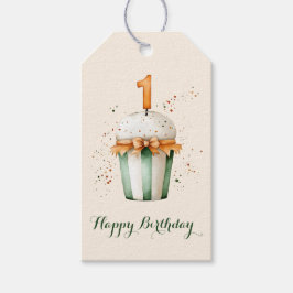 Cute Watercolor 1e Verjaardag Cupcake Cadeaulabel