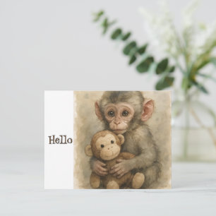 Cute Watercolor Baby Aapje Wenskaart Feestdagenkaart