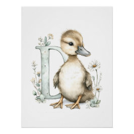 Cute Watercolor Baby Animals with Alphabet Letters Perfect Poster