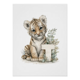 Cute Watercolor Baby Animals with Alphabet Letters Perfect Poster