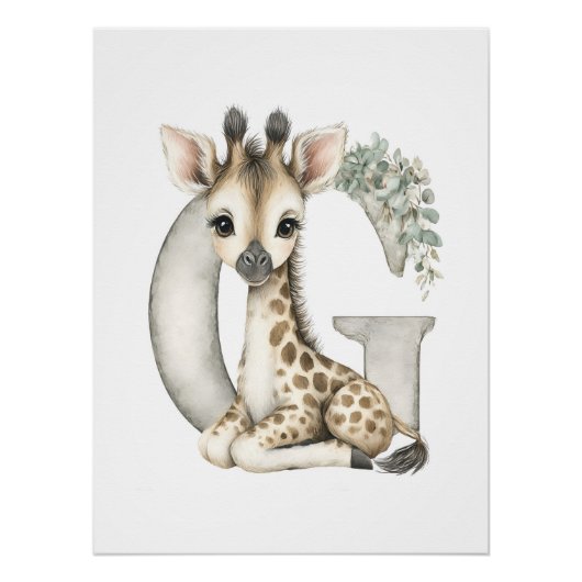 Cute Watercolor Baby Animals with Alphabet Letters Perfect Poster (Voorkant)