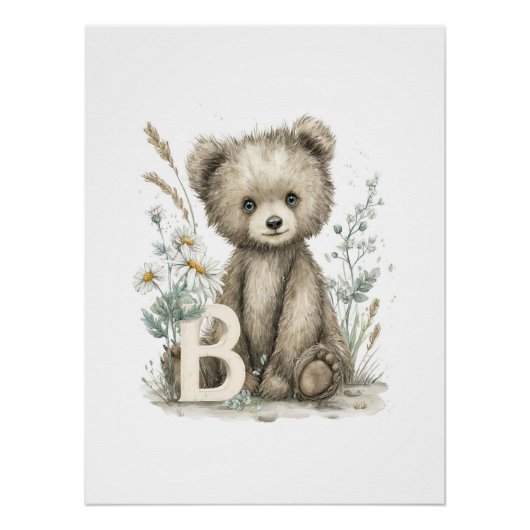 Cute Watercolor Baby Animals with Alphabet Letters Perfect Poster (Voorkant)
