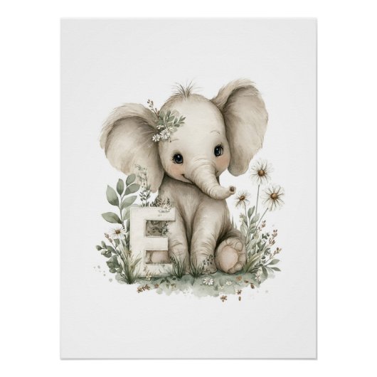 Cute Watercolor Baby Animals with Alphabet Letters Perfect Poster (Voorkant)