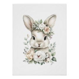 Cute Watercolor Baby Animals with Flowers Perfect Poster