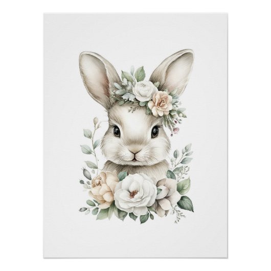 Cute Watercolor Baby Animals with Flowers Perfect Poster (Voorkant)