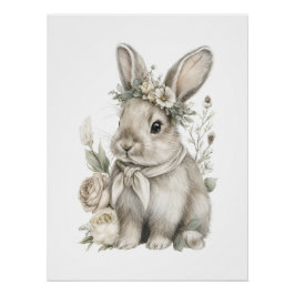 Cute Watercolor Baby Animals with Flowers Perfect Poster