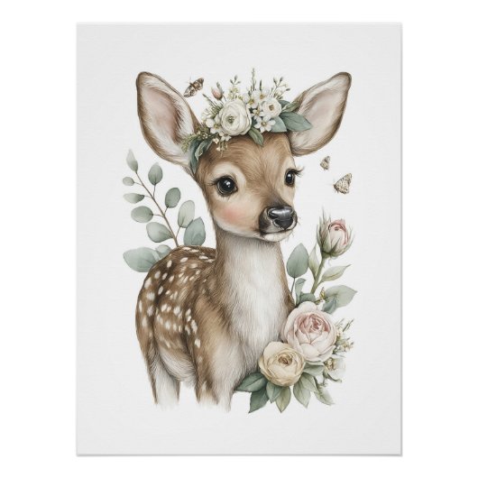 Cute Watercolor Baby Animals with Flowers Perfect Poster (Voorkant)