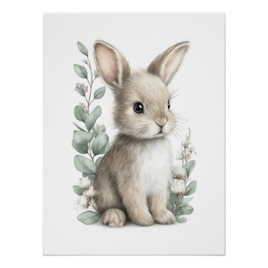 Cute Watercolor Baby Animals with Flowers Perfect Poster (Voorkant)