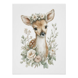 Cute Watercolor Baby Animals with Flowers Perfect Poster