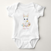 Cute Watercolor Baby Bunny & Pastel Easter Egg  Romper (Voorkant)