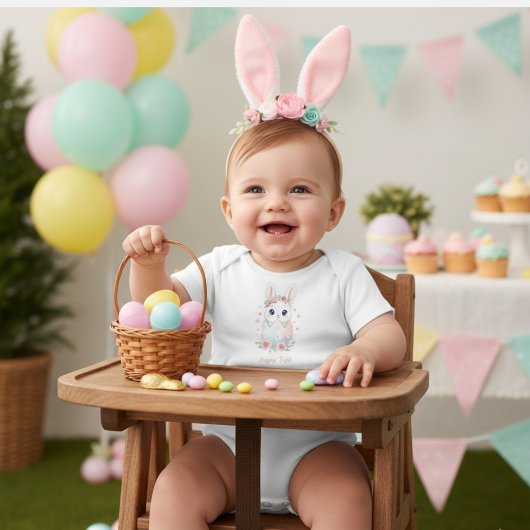 Cute Watercolor Baby Bunny & Pastel Easter Egg Romper