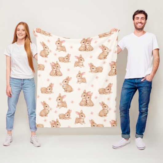 Cute Watercolor Baby Bunny Rabbit Pattern  Fleece Deken (In situ)