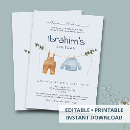 Cute Watercolor Baby Clothes Laundry Line Aqiqah Kaart