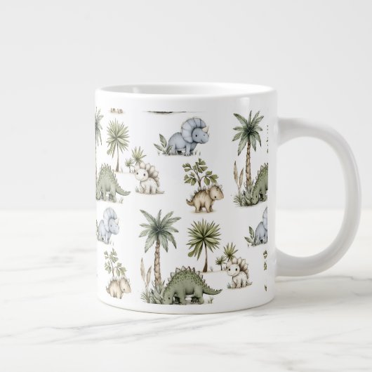 Cute Watercolor Baby Dinosaurs Grote Koffiekop (Rechts)