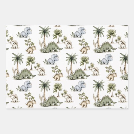 Cute Watercolor Baby Dinosaurs Inpakpapier Vel (Voorkant 2)
