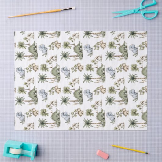 Cute Watercolor Baby Dinosaurs Tissuepapier (Craft)