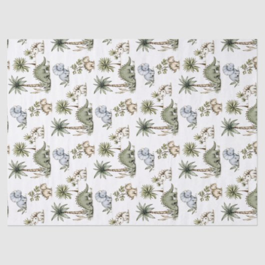 Cute Watercolor Baby Dinosaurs Tissuepapier (Voorkant)