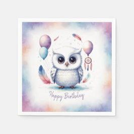 Cute Watercolor Baby Owl Balloons Birthday Servet
