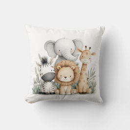 Cute Watercolor Baby Safari Animals Group Print Kussen