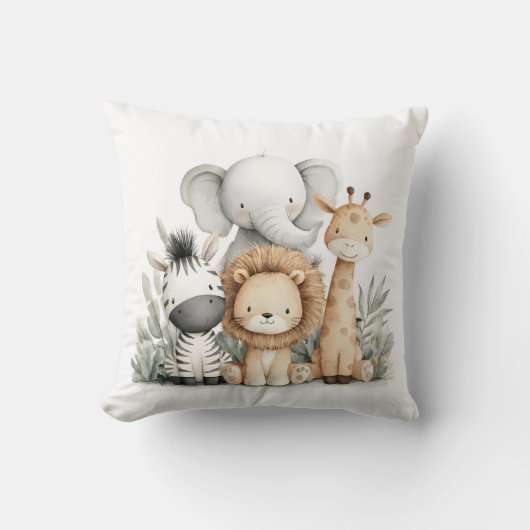 Cute Watercolor Baby Safari Animals Group Print Kussen (Voorkant)
