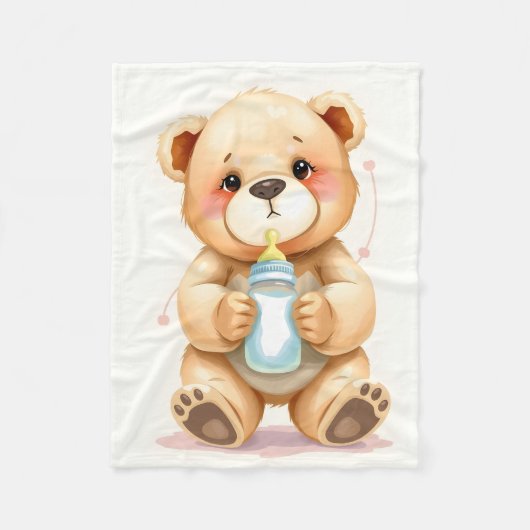 Cute Watercolor Baby Teddy Bear Illustration  Fleece Deken (Voorkant)