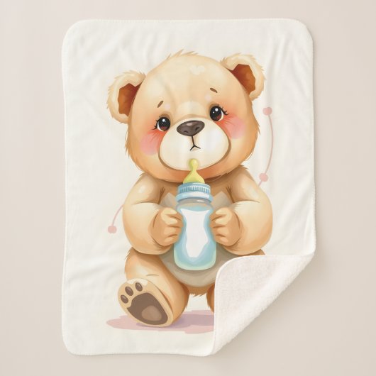 Cute Watercolor Baby Teddy Bear Illustration  Sherpa Deken (Voorkant)