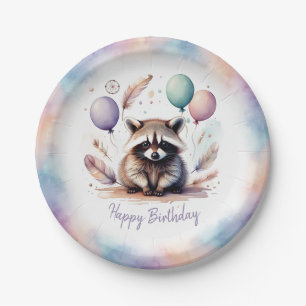 Cute Watercolor Baby Wasbeer Ballonnen Verjaardag Papieren Bordje